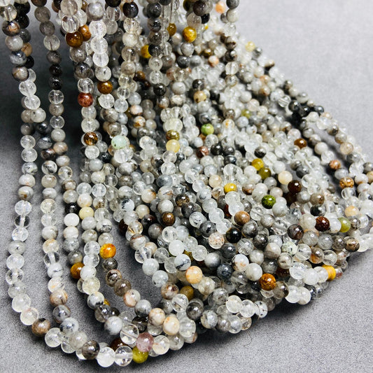 Natürliche large Einschluss‑Quarz Perlen lose | 5×5 mm·52 cm·19 g | DIY Armband‑ & Halsketten‑Material | Mehrfarbige Mineraleinschlüsse