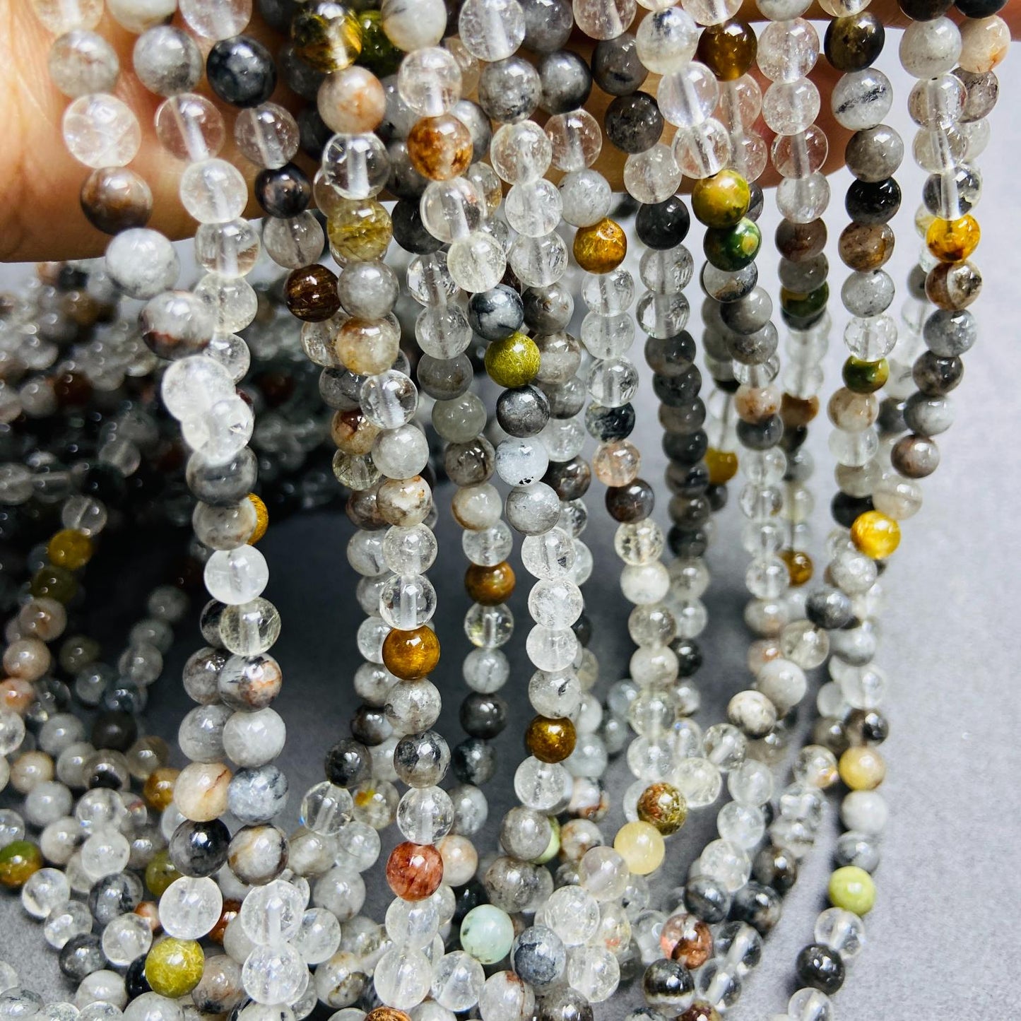 Natürliche large Einschluss‑Quarz Perlen lose | 5×5 mm·52 cm·19 g | DIY Armband‑ & Halsketten‑Material | Mehrfarbige Mineraleinschlüsse