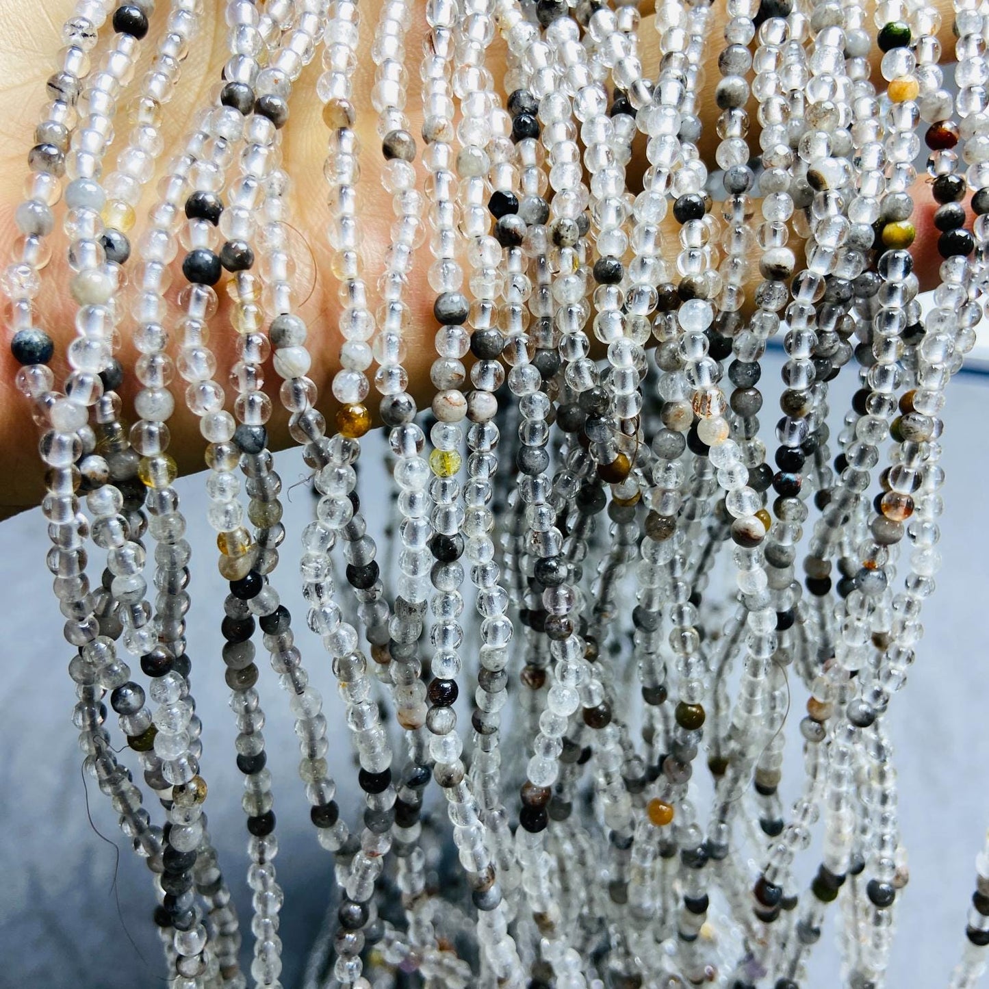 Natürliche Quarz-Perlen mit Einschlüssen lose | 3×3 mm·52 cm·7 g | DIY Armband‑ & Halsketten‑Material | Mineralische Einschlüsse