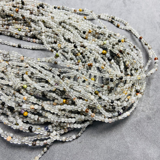 Natürliche Quarz-Perlen mit Einschlüssen lose | 3×3 mm·52 cm·7 g | DIY Armband‑ & Halsketten‑Material | Mineralische Einschlüsse
