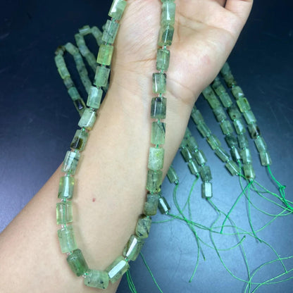 Natural Prasiolite Tube Beads 8×13 mm · 38 cm Strand · Raw Green Quartz Beads for DIY Jewelry, Energy Healing & Home Décor