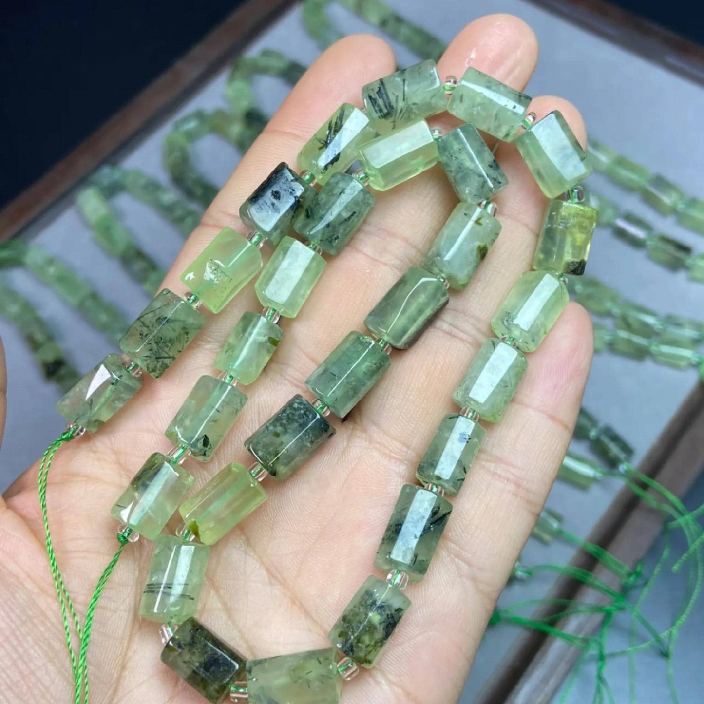 Natural Prasiolite Tube Beads 8×13 mm · 38 cm Strand · Raw Green Quartz Beads for DIY Jewelry, Energy Healing & Home Décor