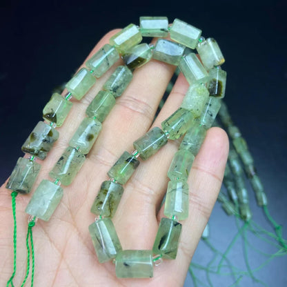 Natural Prasiolite Tube Beads 8×13 mm · 38 cm Strand · Raw Green Quartz Beads for DIY Jewelry, Energy Healing & Home Décor