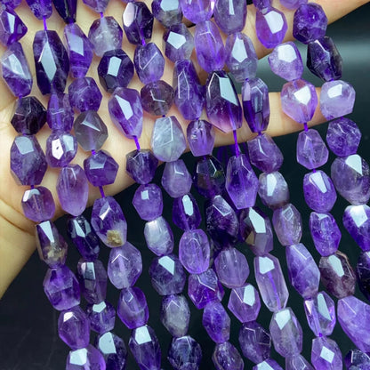 Natürliche Uruguay-Amethystperlen · 10×12 mm facettierte unregelmäßige Nuggets · 38 cm Strang | Herstellung von Heilkristallschmuck | DIY-Halsketten, Armbänder und Wohndekor