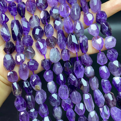 Natürliche Uruguay-Amethystperlen · 10×12 mm facettierte unregelmäßige Nuggets · 38 cm Strang | Herstellung von Heilkristallschmuck | DIY-Halsketten, Armbänder und Wohndekor