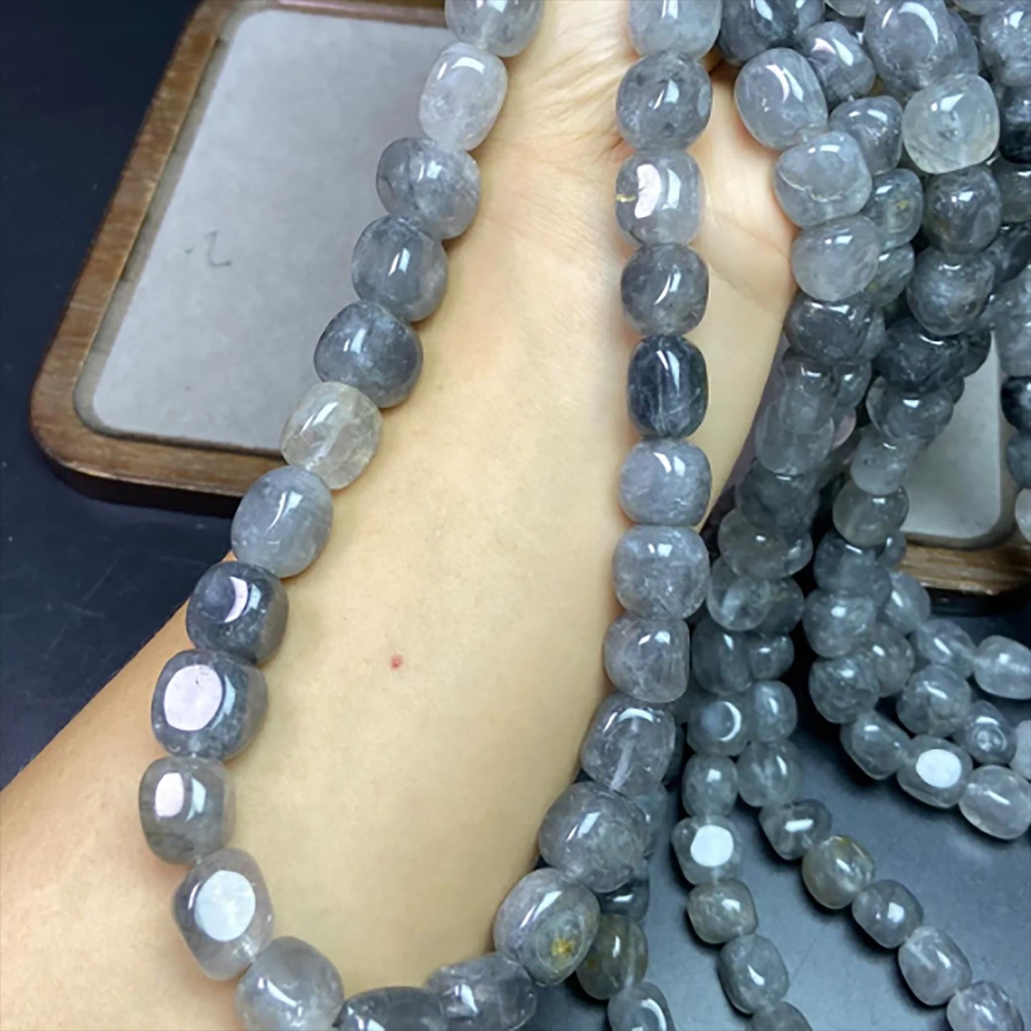 Natural Misty Grey Quartz Cube Beads · 11–12mm Faceted Irregular Beads · 38cm Pre-Drilled Strand | DIY Jewelry Making & Energy Healing