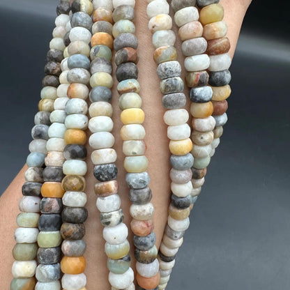 Earth-Tone Amazonite Spacer Beads | 8×5mm · 38cm Pre-Drilled Strand | Natural Green-White Veining | DIY Bracelet & Necklace Jewelry Making
