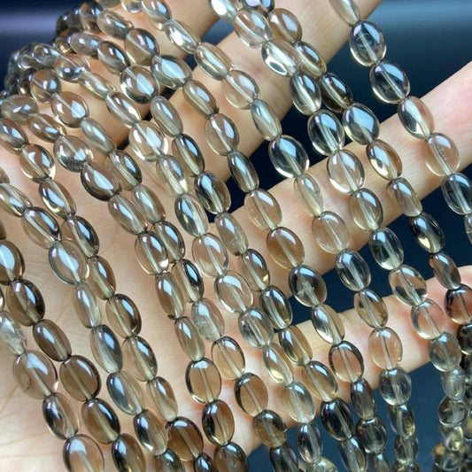 Nebelgraue Rauchquarz‑Ovalperlen 6×7,8 mm·38 cm Strang vorgebohrt – Sanftes Braun, Energie‑Balance, DIY‑Schmuck & Kreative Bastelideen