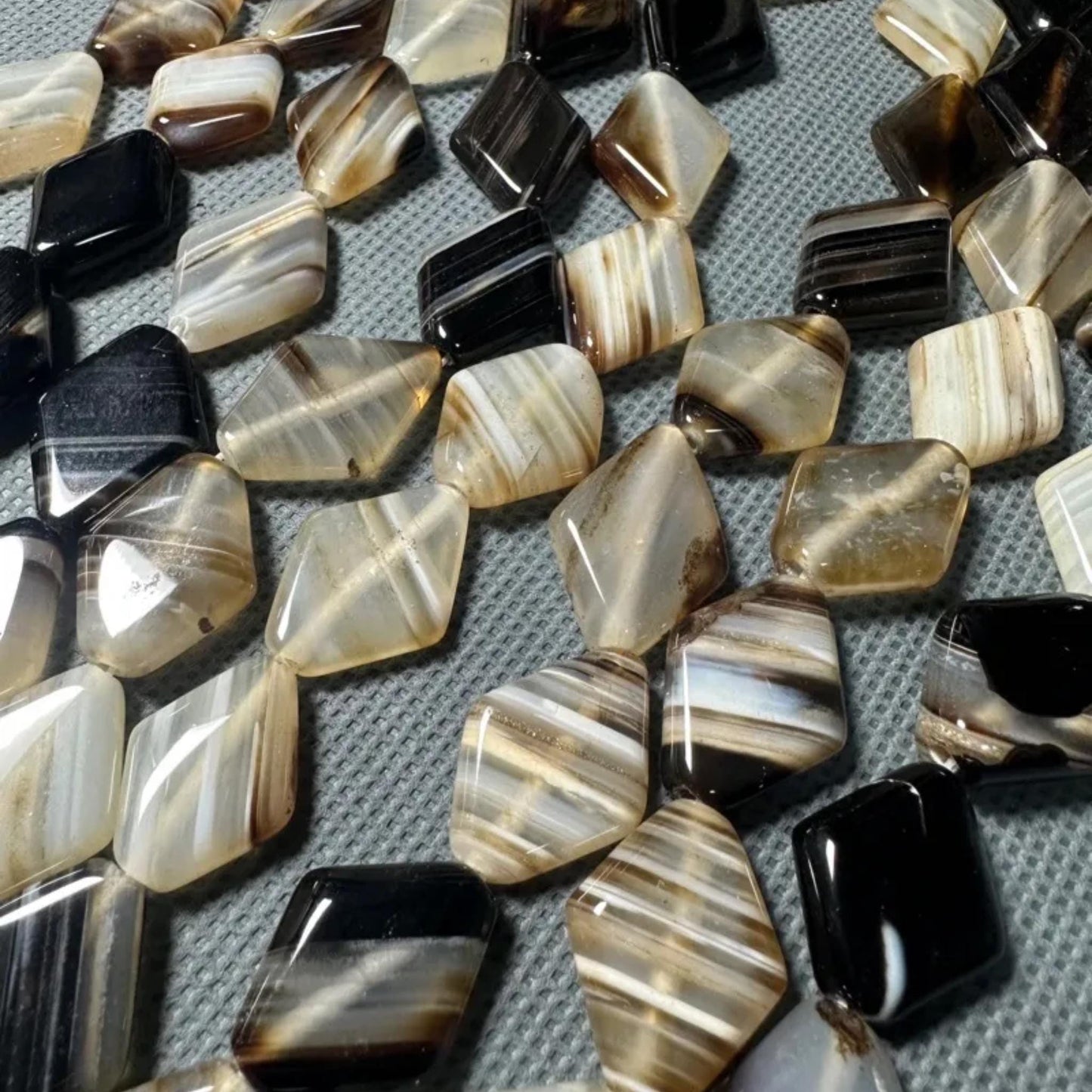 Natural Striped Agate Diamond Disc Beads · 18×25mm Large Hole | DIY Bracelet & Necklace Supplies | Boho Chakra Jewelry Making Accessories