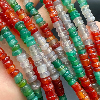Natürliche mehrfarbige Achat-Scheibenperlen 6×3mm · 38cm Strang | Boho-Edelsteinperlen für selbstgemachte Armbänder, Halsketten, Chakra- und Meditationsschmuck