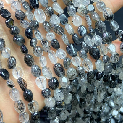 Natural Tourmalinated Quartz Rondelle Beads 6–8 mm · 38 cm Strand | DIY Bracelet & Necklace Making | Chakra Protection & Energy Healing Crystals