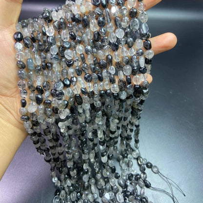 Natural Tourmalinated Quartz Rondelle Beads 6–8 mm · 38 cm Strand | DIY Bracelet & Necklace Making | Chakra Protection & Energy Healing Crystals