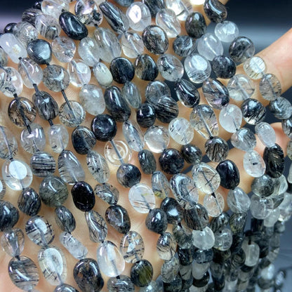 Natural Tourmalinated Quartz Rondelle Beads 6–8 mm · 38 cm Strand | DIY Bracelet & Necklace Making | Chakra Protection & Energy Healing Crystals