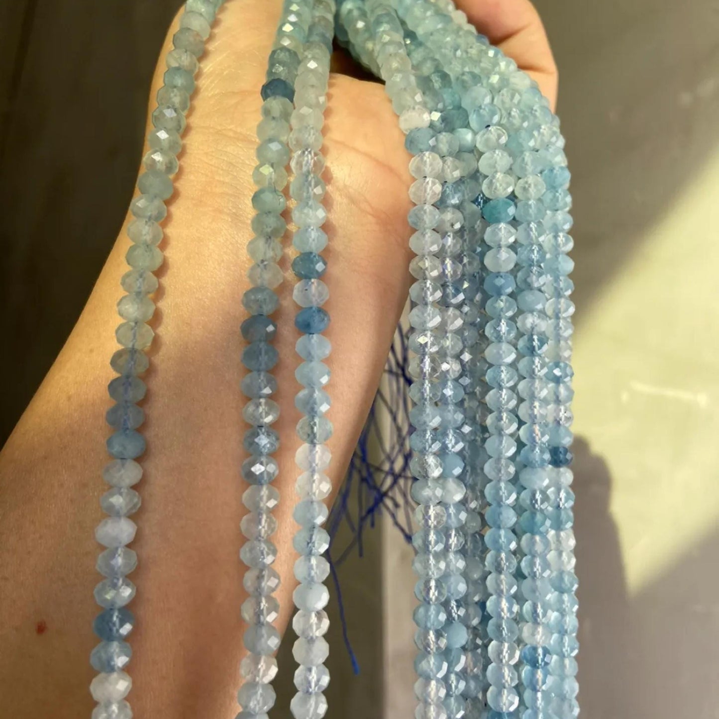 Natural Aquamarine Faceted Rondelle Beads 5.8×4mm · 38cm Strand | Clear Ocean Blue Gemstone Beads for DIY Bracelet, Necklace & Chakra Meditation