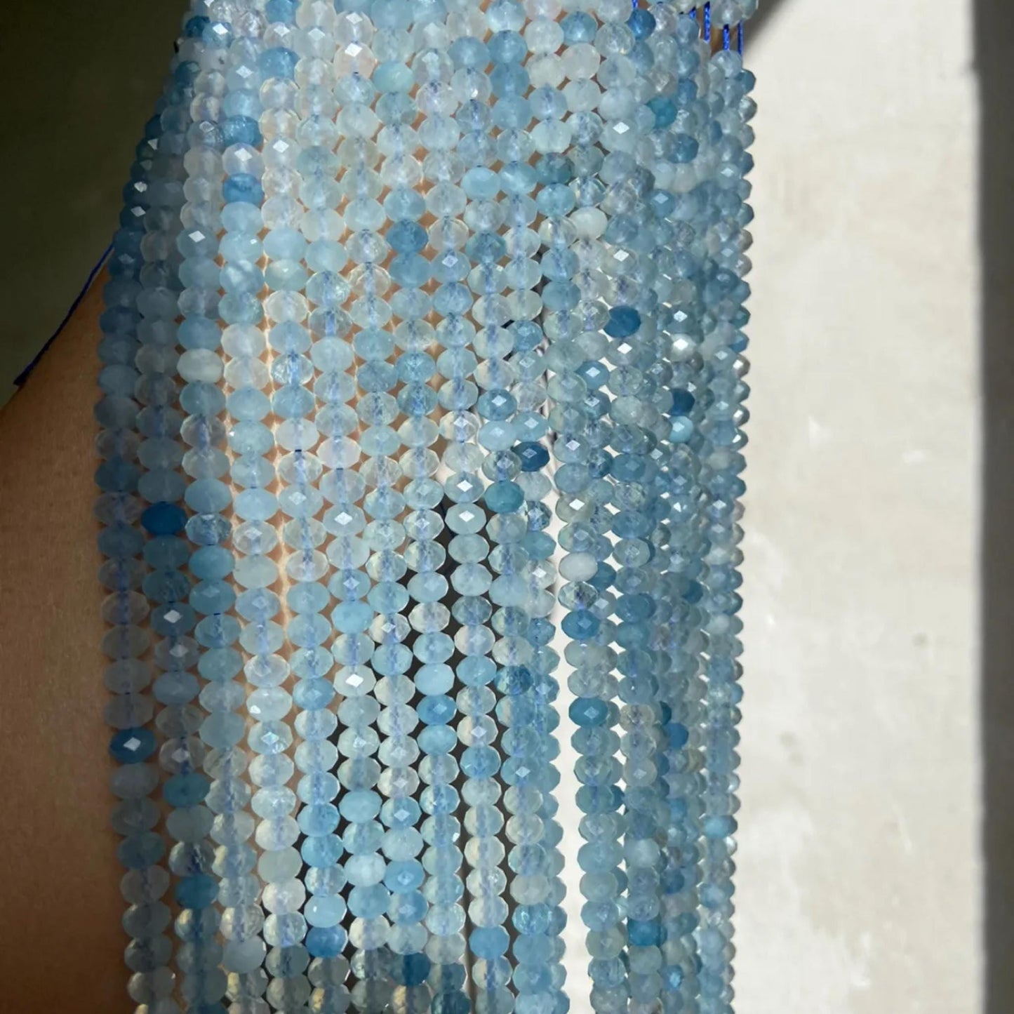 Natural Aquamarine Faceted Rondelle Beads 5.8×4mm · 38cm Strand | Clear Ocean Blue Gemstone Beads for DIY Bracelet, Necklace & Chakra Meditation