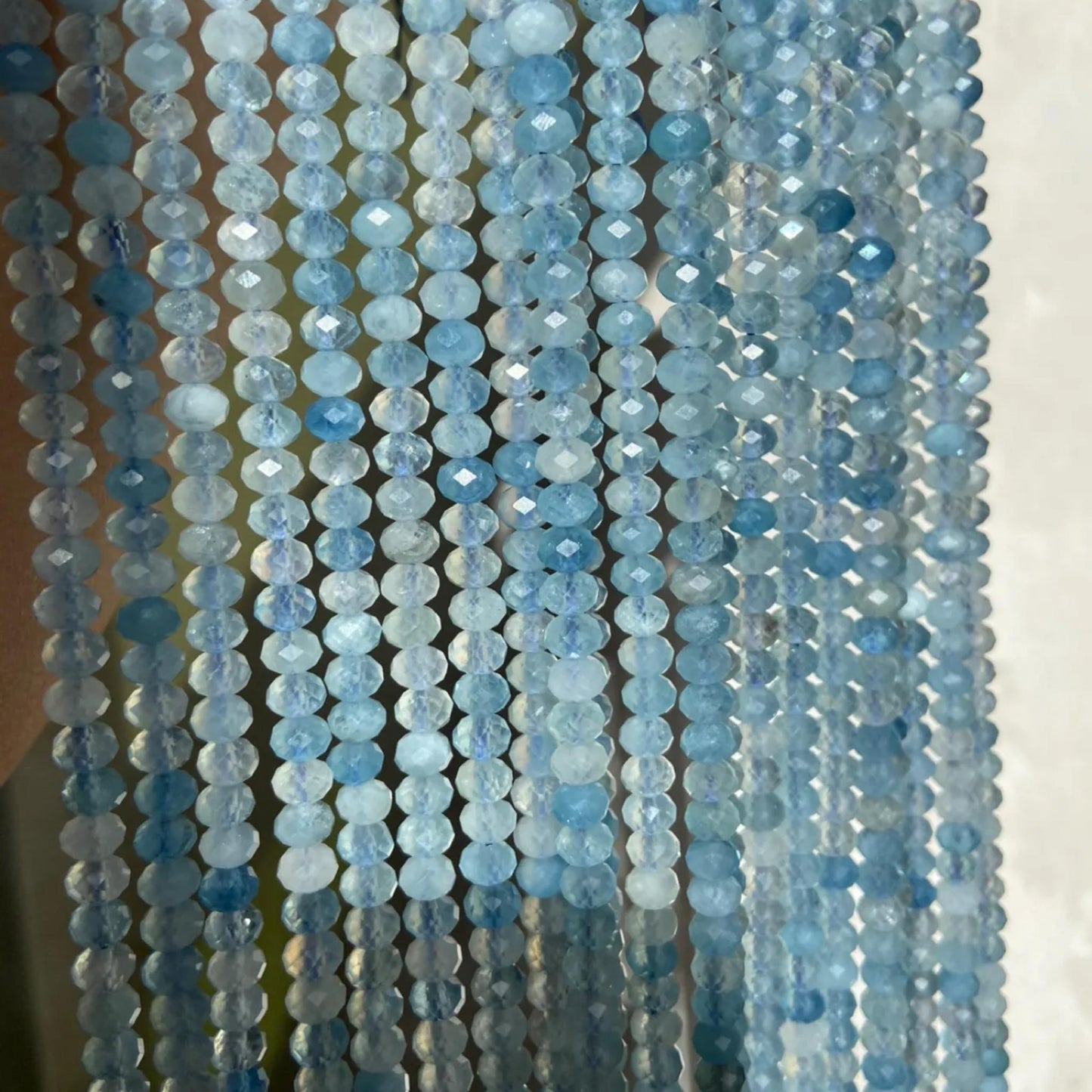 Natural Aquamarine Faceted Rondelle Beads 5.8×4mm · 38cm Strand | Clear Ocean Blue Gemstone Beads for DIY Bracelet, Necklace & Chakra Meditation