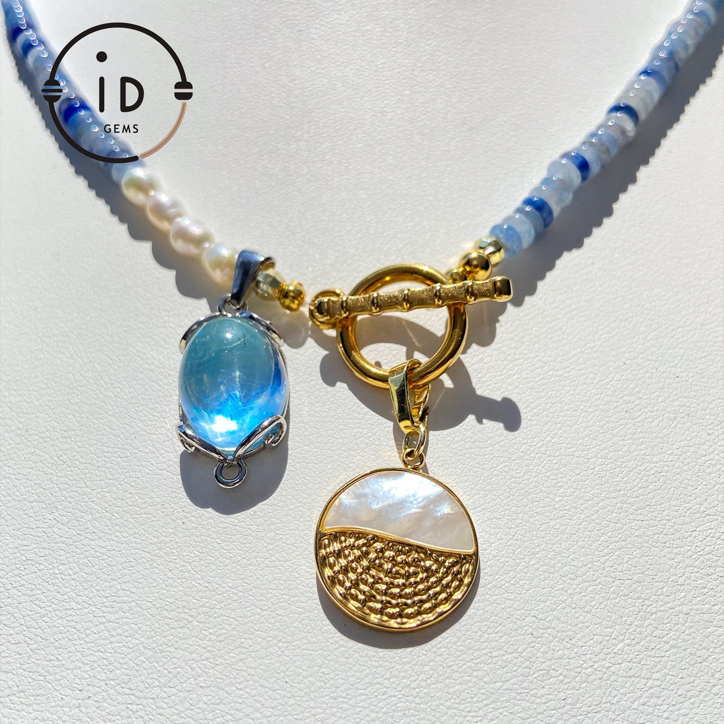 Rohtextur blaue Flachperlen Halskette | Natürliches Muster Design | Aquamarin Perlenkette | Einzigartiger handgemachter Geschenk-Schmuck
