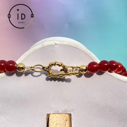 Vibrant Vintage-Style Red Agate Beaded Necklace｜Handmade Gemstone Jewelry｜Bold Statement Piece