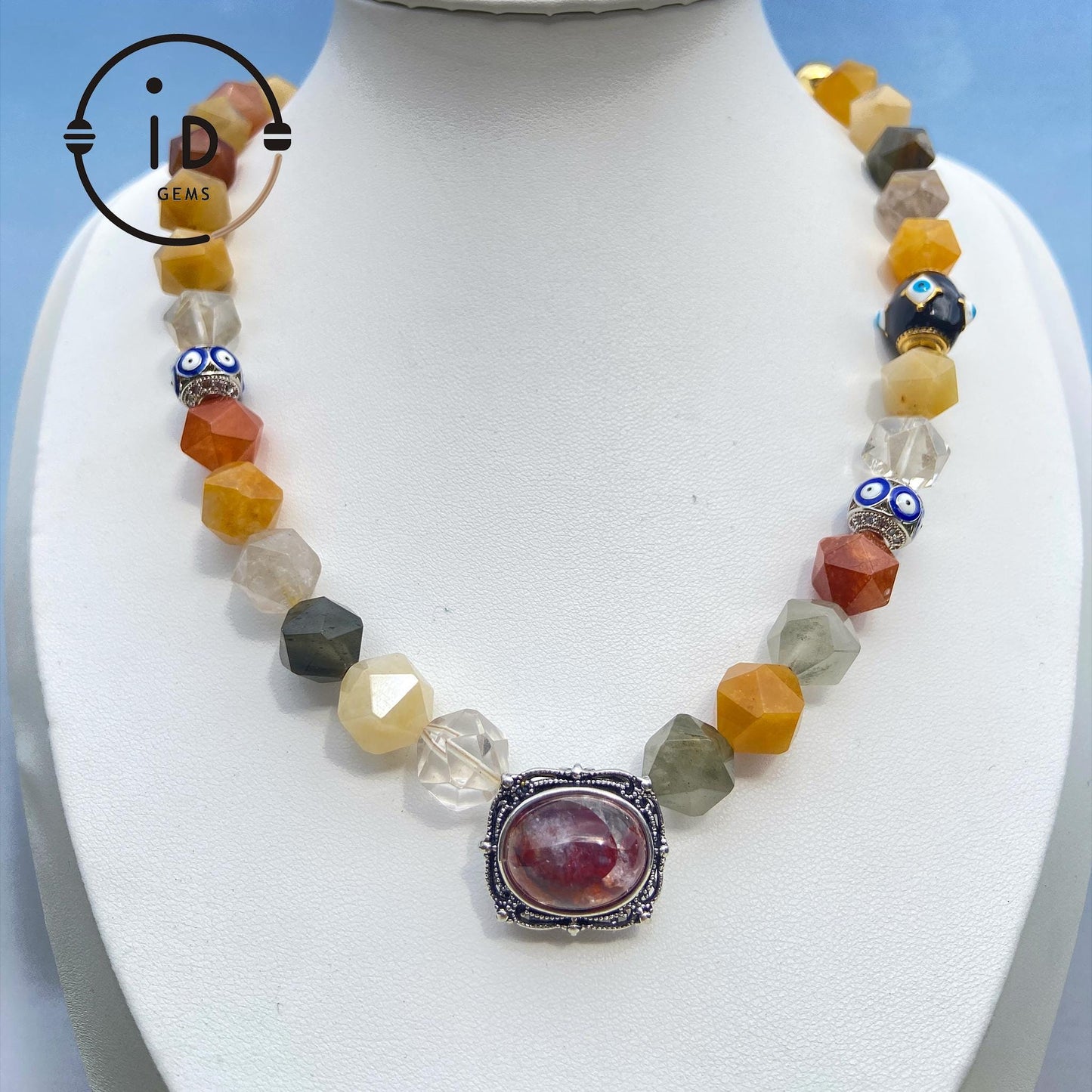 Bunte Achatperlen & Kristall Halskette Handgemachter spiritueller Heilungsschmuck Natürliche Edelsteinkette Geburtstags-  Geschenkartikel