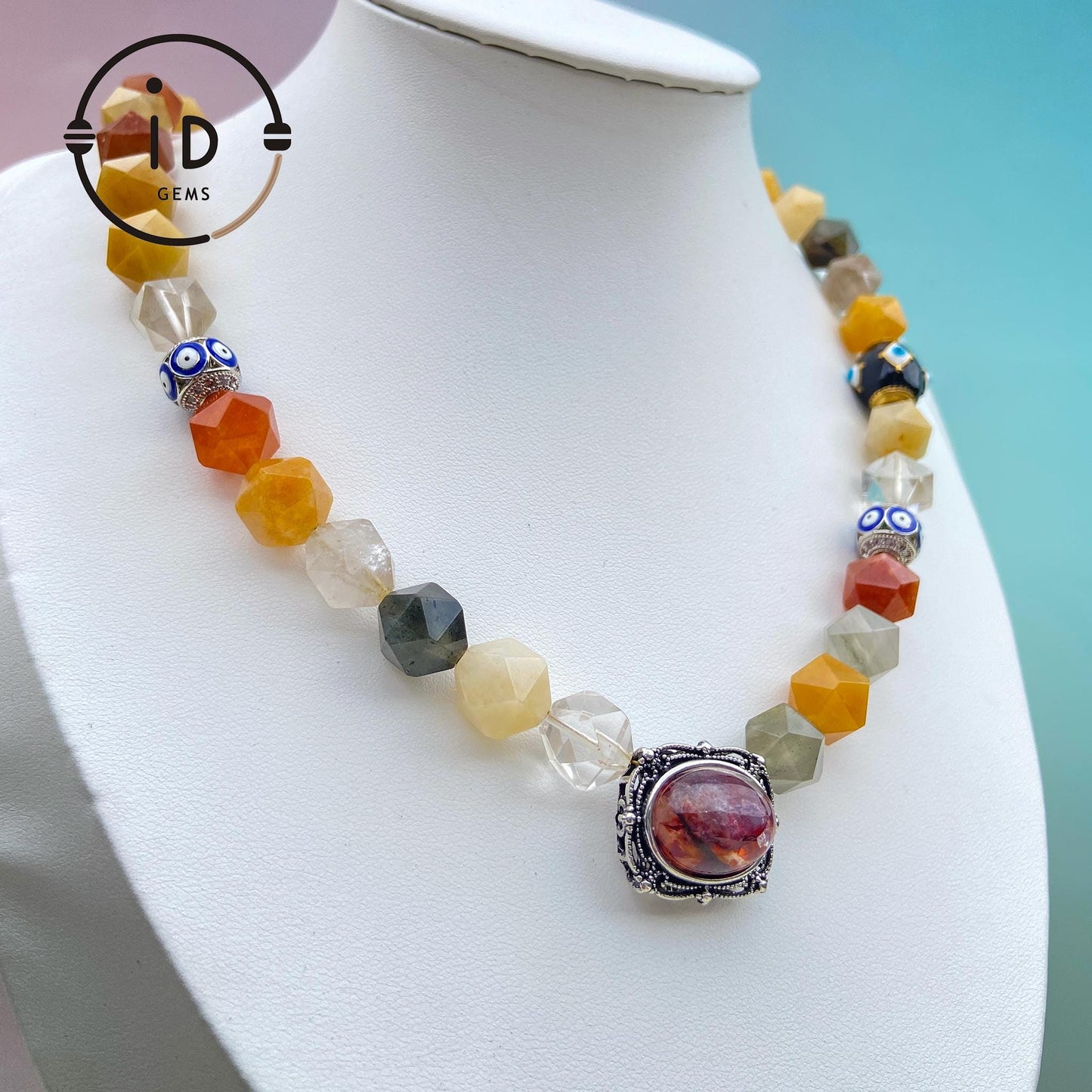 Bunte Achatperlen & Kristall Halskette Handgemachter spiritueller Heilungsschmuck Natürliche Edelsteinkette Geburtstags-  Geschenkartikel