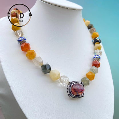 Bunte Achatperlen & Kristall Halskette Handgemachter spiritueller Heilungsschmuck Natürliche Edelsteinkette Geburtstags-  Geschenkartikel