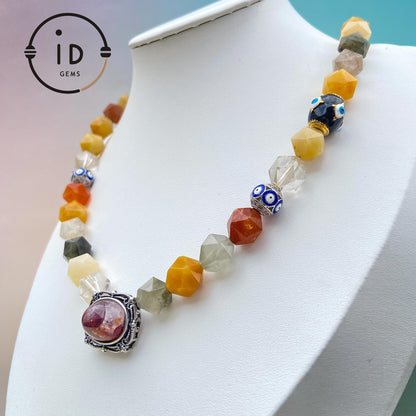 Bunte Achatperlen & Kristall Halskette Handgemachter spiritueller Heilungsschmuck Natürliche Edelsteinkette Geburtstags-  Geschenkartikel