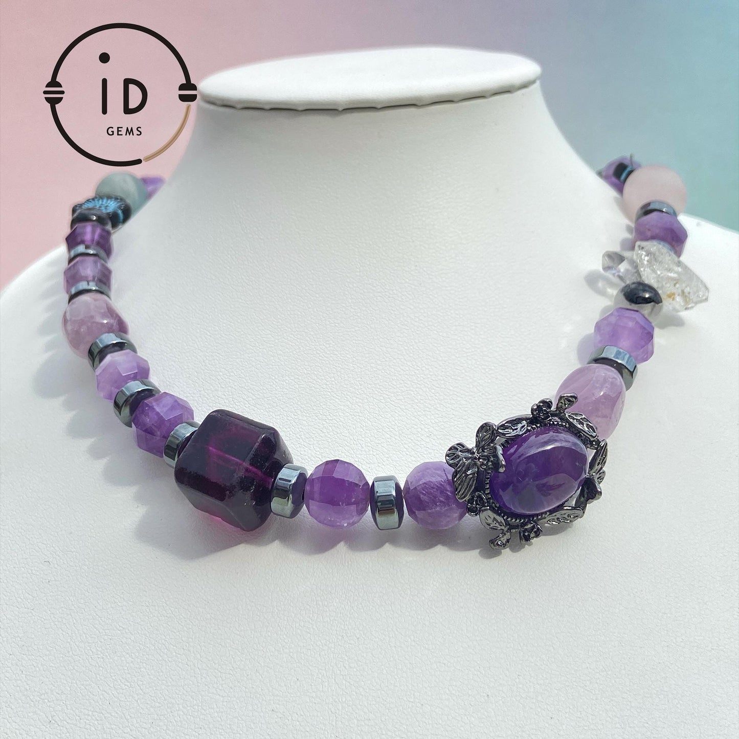 Dicke Amethyst-Halskette mit handgefertigtem Design im spirituellen Boho-Stil｜Geschenk für Meditationsräume