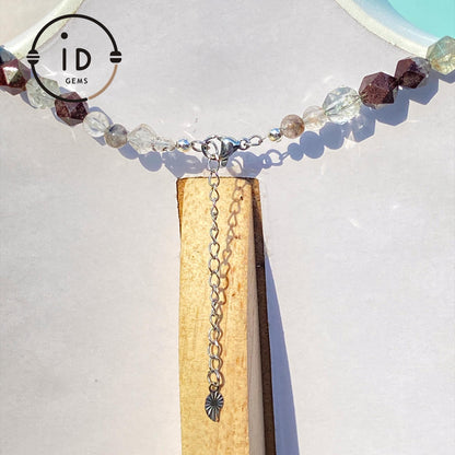 Colorful Gemstone Beaded Necklace with Faceted Crystal｜Handmade Hematite, Spirit Quartz & Fluorite Jewelry｜Unique Gift for Women