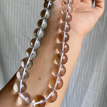 Natürliche brasilianische alte Mine, weiße Quarzperlen, rund, 14 mm · 38 cm Strang | Mikrobaumwolleinschlüsse | DIY-Armband, Halskette &amp; Meditations-Chakra-Perlen