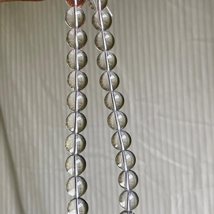 Natürliche brasilianische alte Mine, weiße Quarzperlen, rund, 14 mm · 38 cm Strang | Mikrobaumwolleinschlüsse | DIY-Armband, Halskette &amp; Meditations-Chakra-Perlen