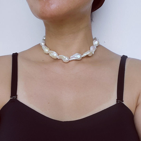 Large Baroque Pearl Necklace｜Handmade Irregular Pearl Jewelry｜Natural Ocean Style｜Unique Gift for Women
