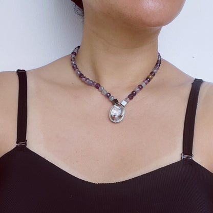 Colorful Gemstone Beaded Necklace with Faceted Crystal｜Handmade Hematite, Spirit Quartz & Fluorite Jewelry｜Unique Gift for Women