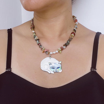 Bunt gemischte Edelstein-Unregelmäßige handgefertigte Perlenkette · Regenbogen Halskette · Natürliches spirituelles Schmuckstück ·Geschenk