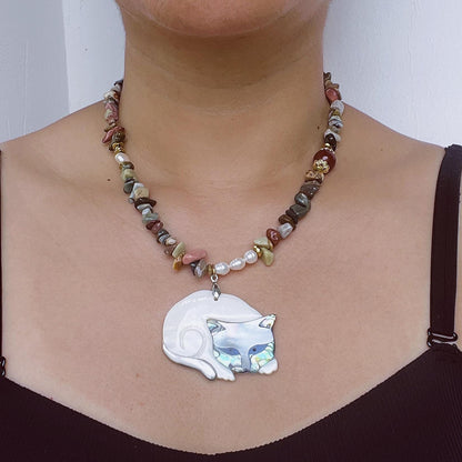 Bunt gemischte Edelstein-Unregelmäßige handgefertigte Perlenkette · Regenbogen Halskette · Natürliches spirituelles Schmuckstück ·Geschenk