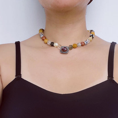 Bunte Achatperlen & Kristall Halskette Handgemachter spiritueller Heilungsschmuck Natürliche Edelsteinkette Geburtstags-  Geschenkartikel