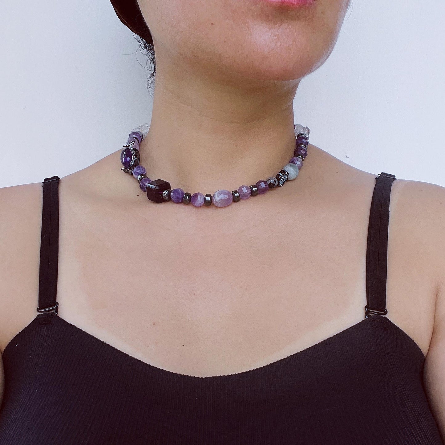 Dicke Amethyst-Halskette mit handgefertigtem Design im spirituellen Boho-Stil｜Geschenk für Meditationsräume