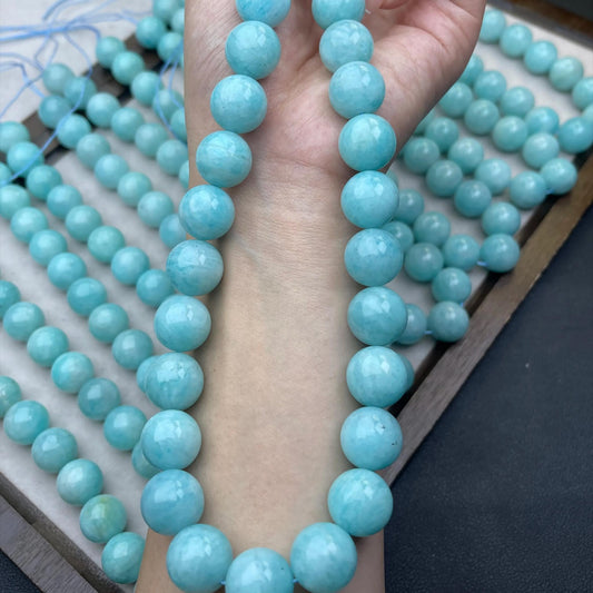 High-Transparency Natural Amazonite Round Beads 14 mm · Fresh Blue-Green · Hand-Polished Gemstones for DIY Bracelets, Necklaces & Earrings