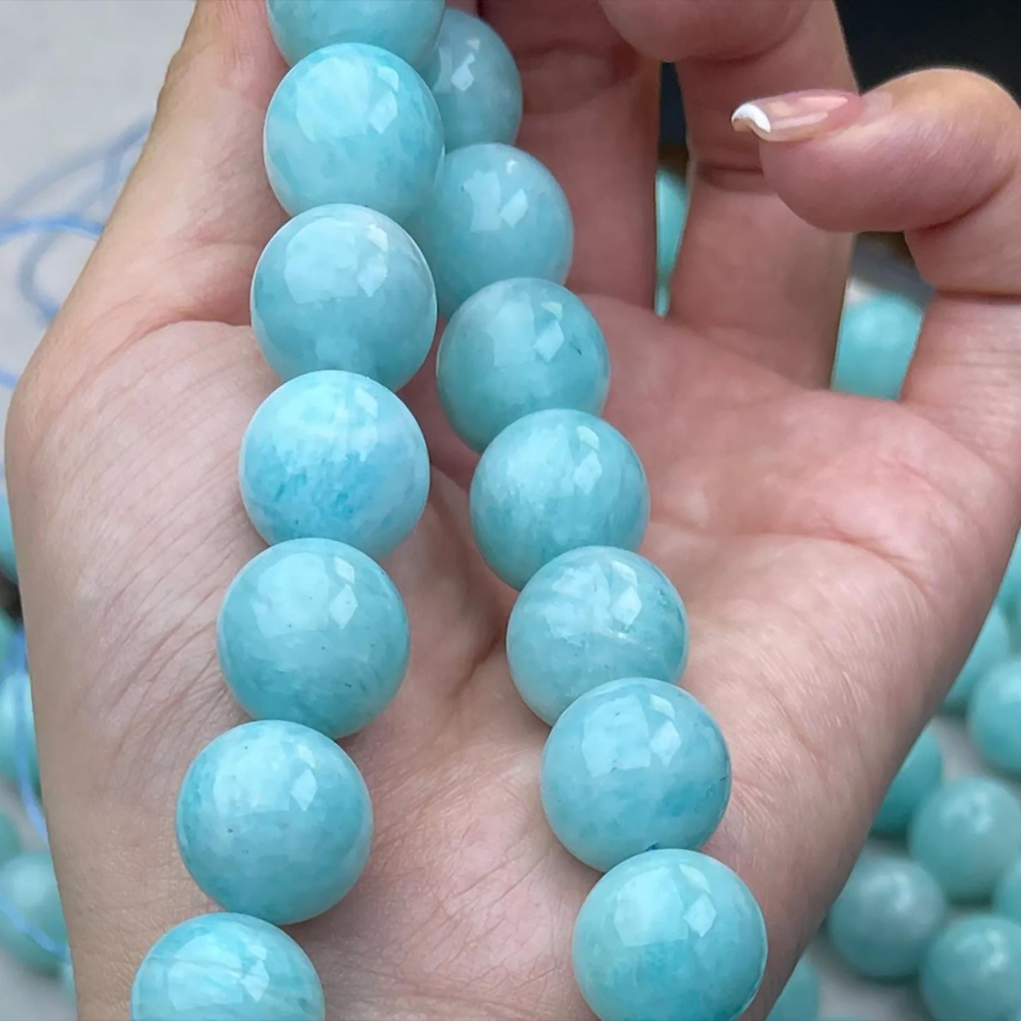 High-Transparency Natural Amazonite Round Beads 14 mm · Fresh Blue-Green · Hand-Polished Gemstones for DIY Bracelets, Necklaces & Earrings