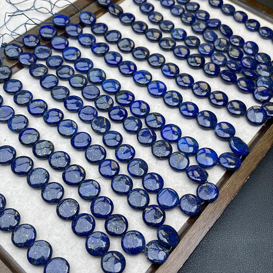 Natürliche Lapislazuli-Münzperlen 14 mm · Pyrit- und Calcit-Sternenmuster · Handpolierte Edelsteinscheiben für selbstgemachte Armbänder, Halsketten und Ohrringe
