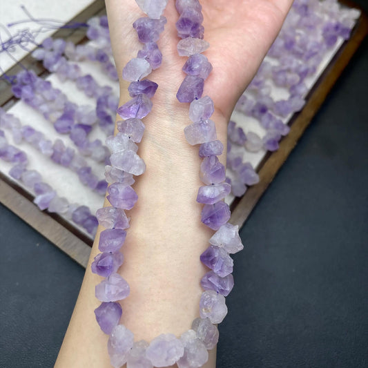 Raw Amethyst Nugget Beads 10mm | Frosted Semi-Transparent Crystal Beads | Hand-Polished Natural Stones for DIY Bracelets & Necklaces