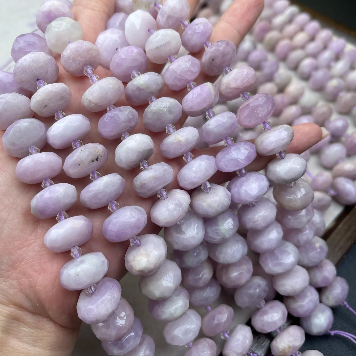 Old Mine Kunzite Chips 15×8mm | Faceted Abacus Cut · Semi-Transparent Pink Violet Beads · DIY Jewelry Making for Bracelets & Necklaces