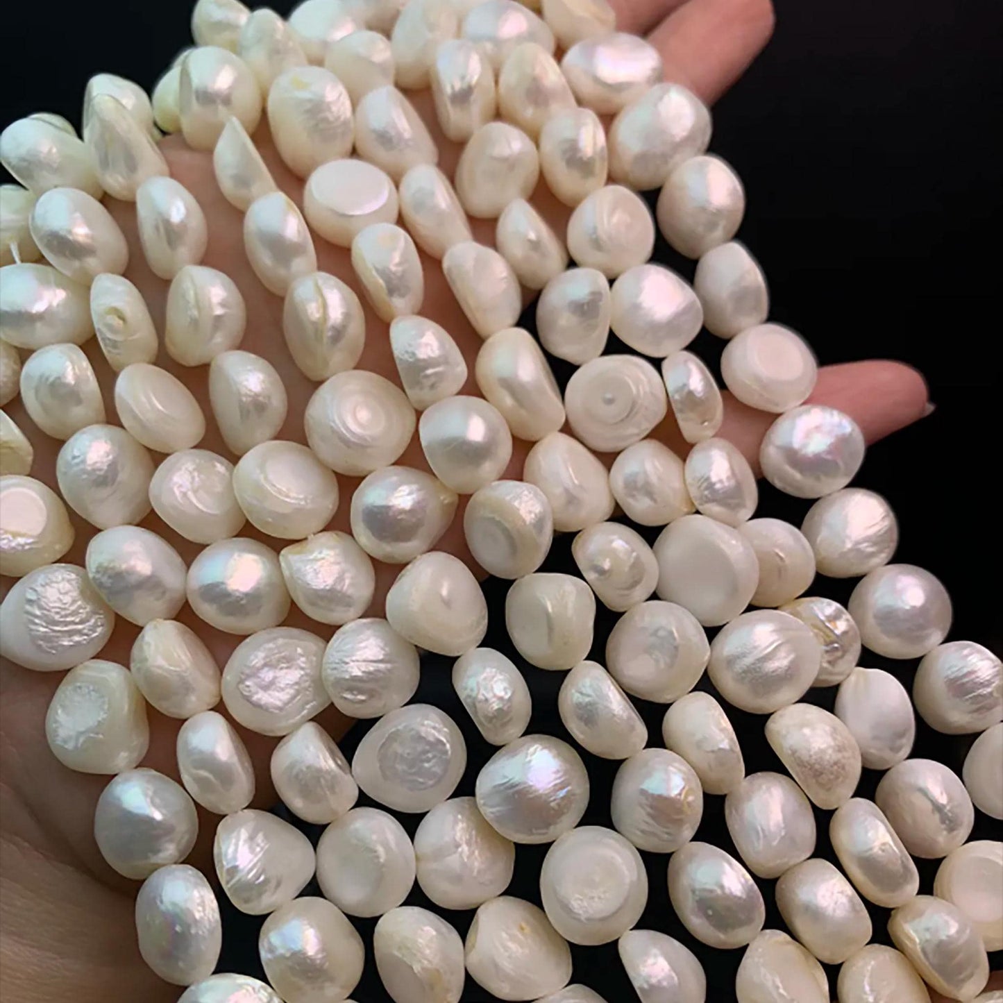 Natural Freshwater Baroque Button Pearls 13 mm · 30 pcs Strand · Medium Hole · High Luster · DIY Bracelet, Necklace & Earring Supplies