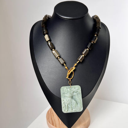 Gold Obsidian Fox Necklace｜Hand-Carved Jade Pendant｜Spiritual Healing Amulet｜Protective Talisman Jewelry Gift for Women