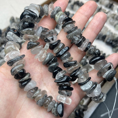 Natural Black Rutilated Quartz Chip Beads 13mm | Medium Drill Strand 38cm | Organic Freeform Beads for DIY Bracelets, Necklaces & Earrings