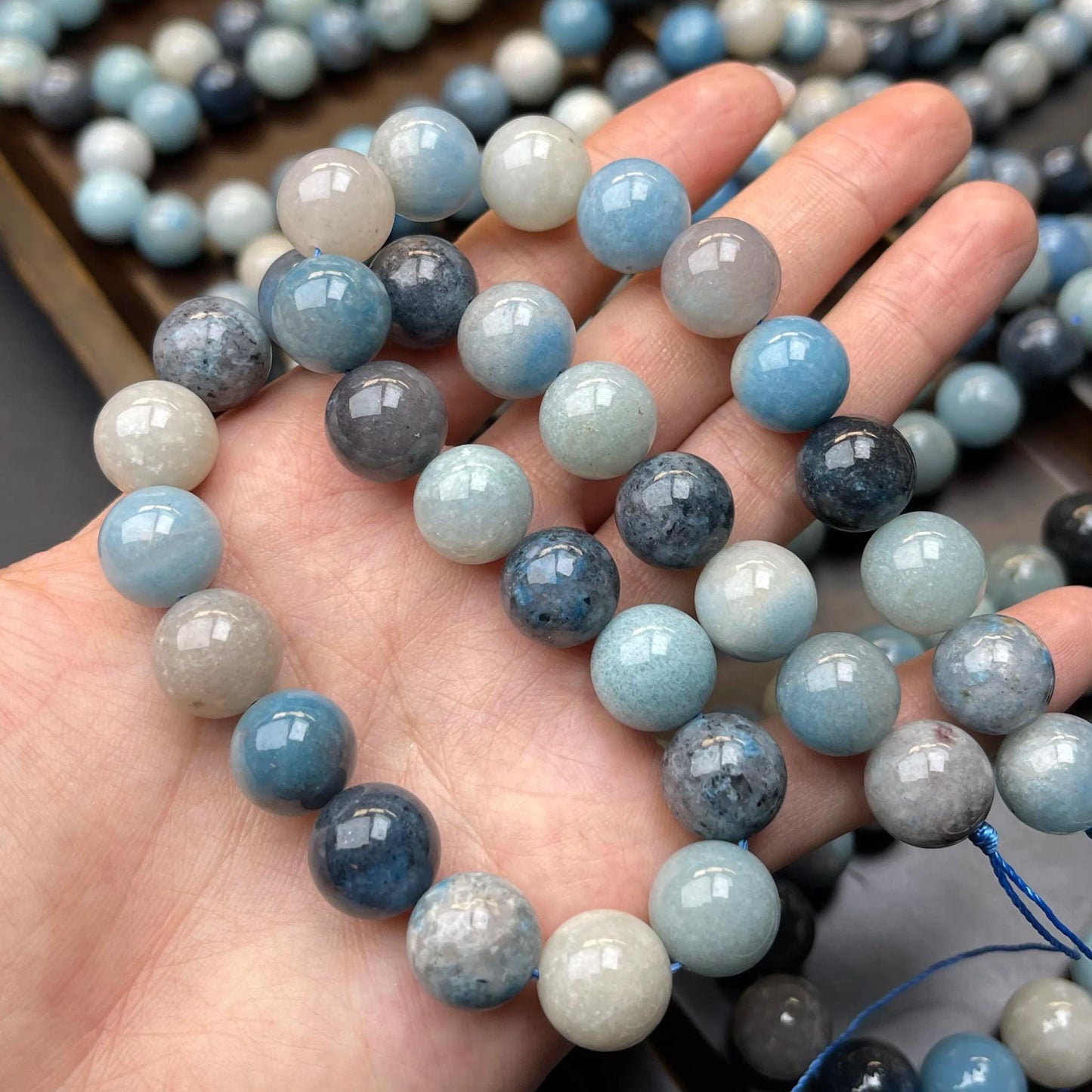 Natural Blue Apatite Round Beads 12mm · 38cm Strand · Medium Hole · Sea-Blue Gradient · DIY Bracelet Necklace Earring Jewelry