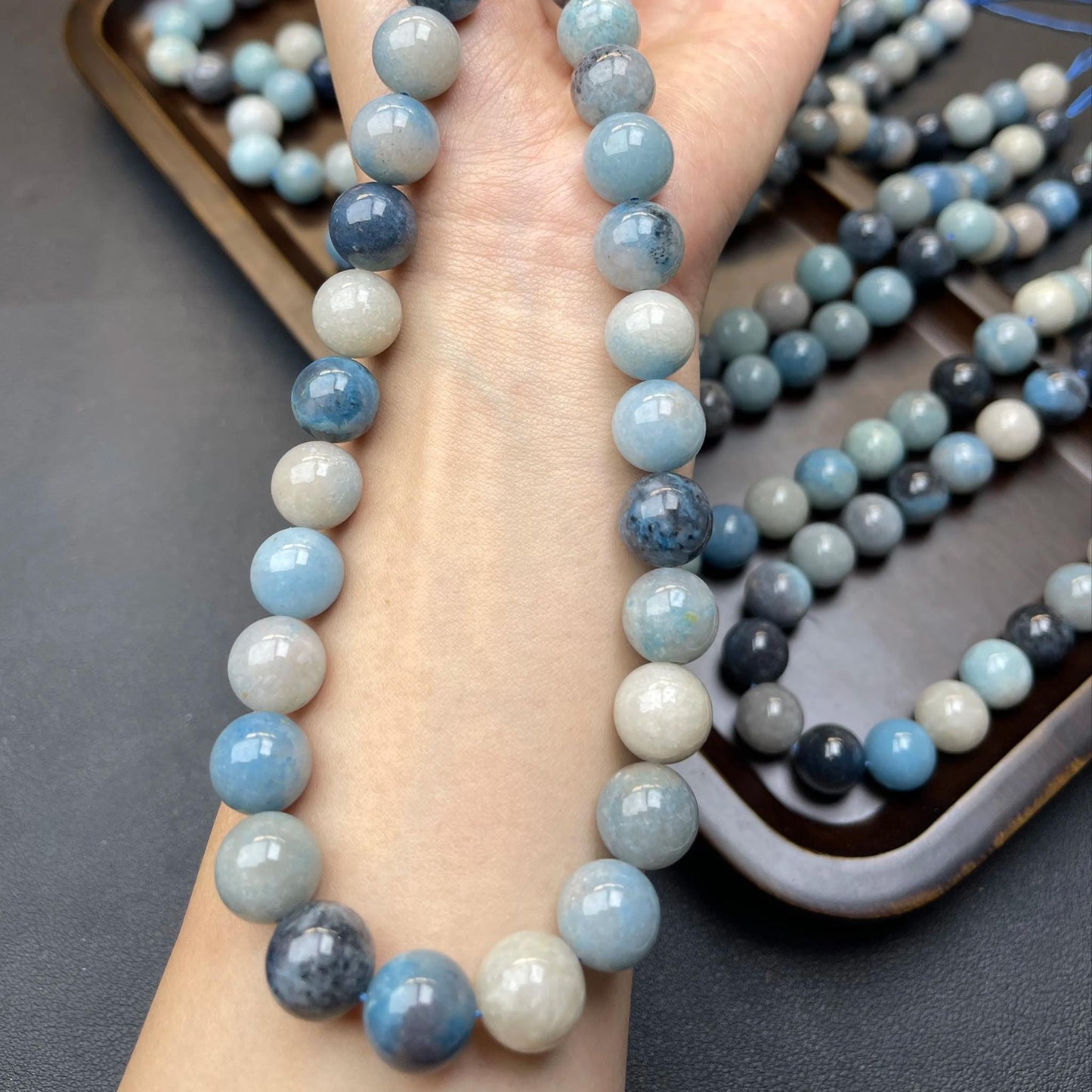 Natural Blue Apatite Round Beads 12mm · 38cm Strand · Medium Hole · Sea-Blue Gradient · DIY Bracelet Necklace Earring Jewelry