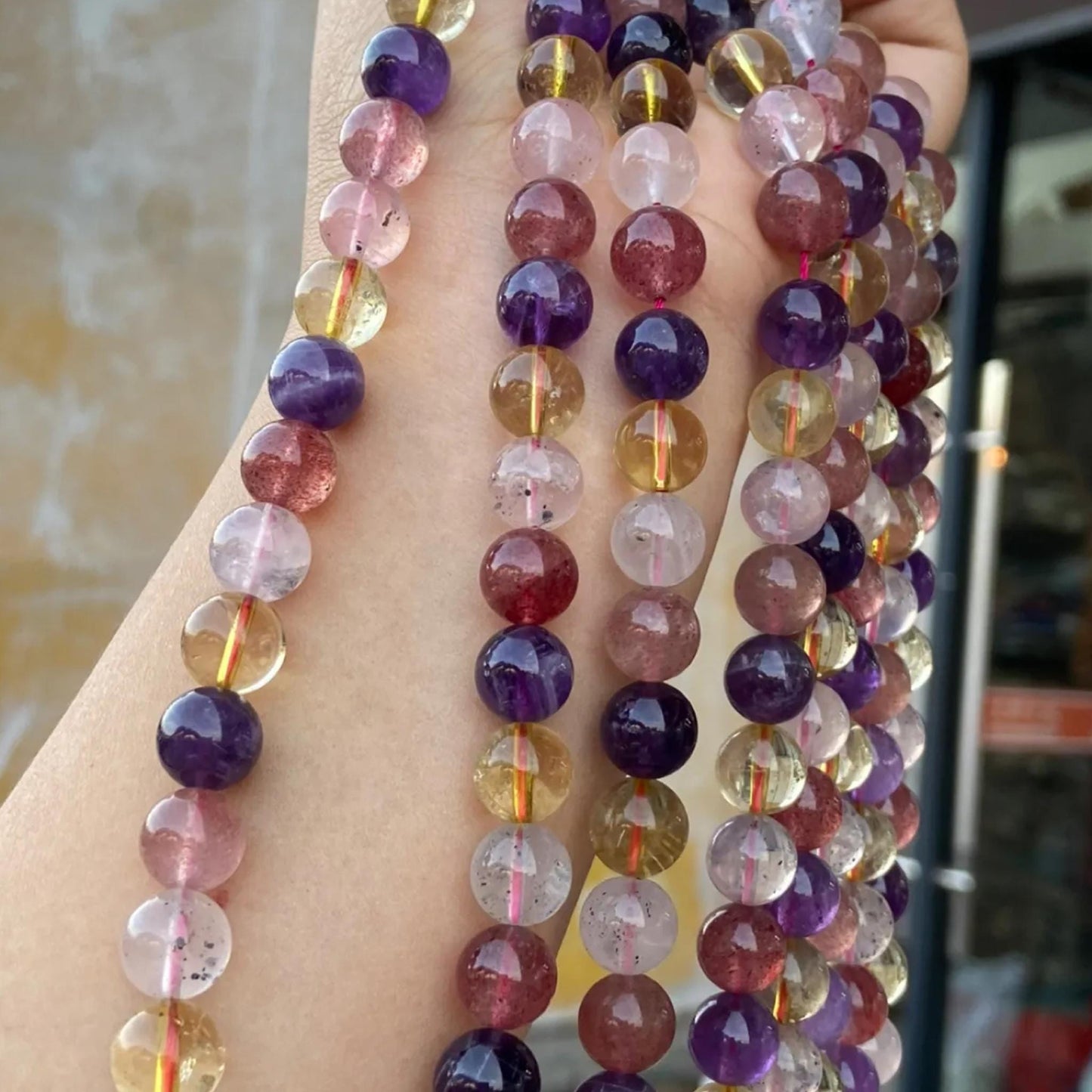 Natural Super Seven Multicolor Crystal Round Beads 10 mm · 38 cm Strand | Amethyst Citrine Rose Quartz Mix · DIY Bracelet & Necklace Jewelry Making Supplies