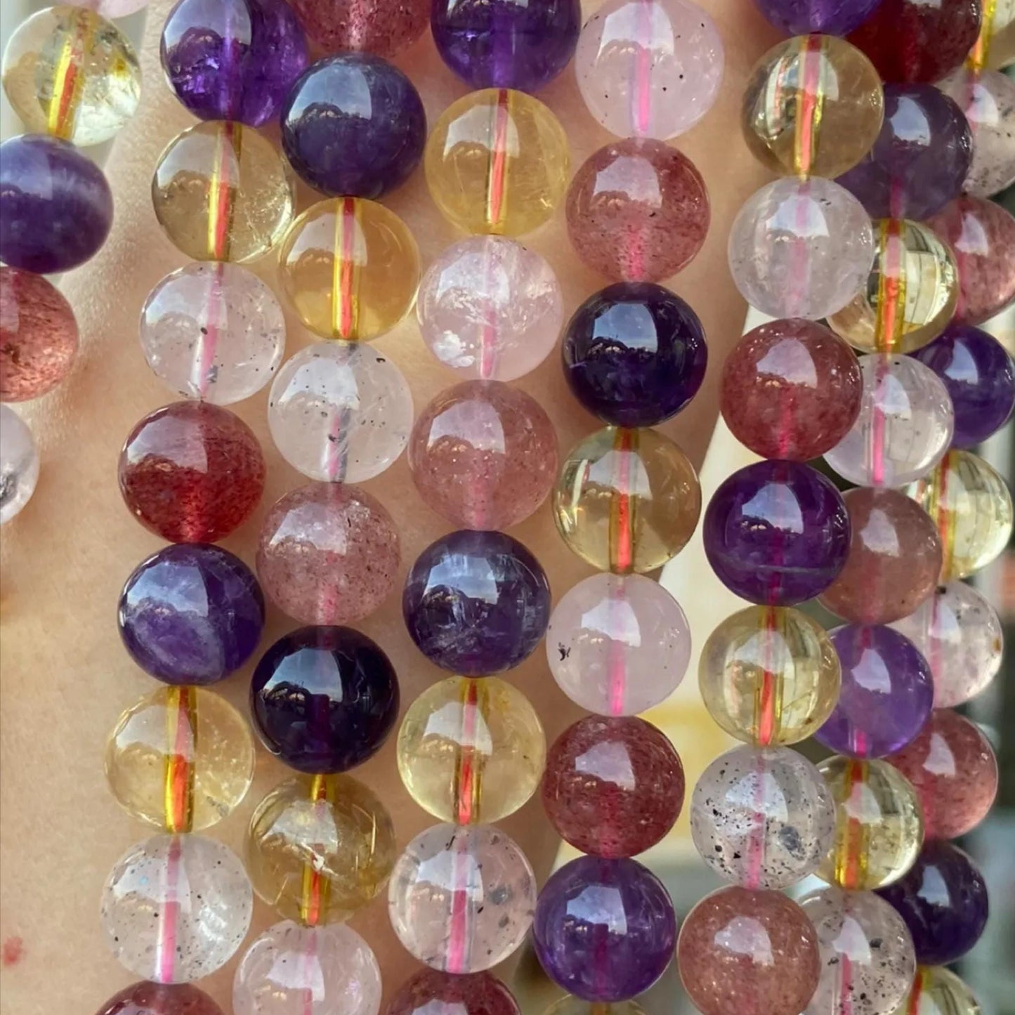 Natural Super Seven Multicolor Crystal Round Beads 10 mm · 38 cm Strand | Amethyst Citrine Rose Quartz Mix · DIY Bracelet & Necklace Jewelry Making Supplies