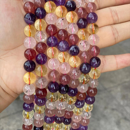 Natural Super Seven Multicolor Crystal Round Beads 10 mm · 38 cm Strand | Amethyst Citrine Rose Quartz Mix · DIY Bracelet & Necklace Jewelry Making Supplies