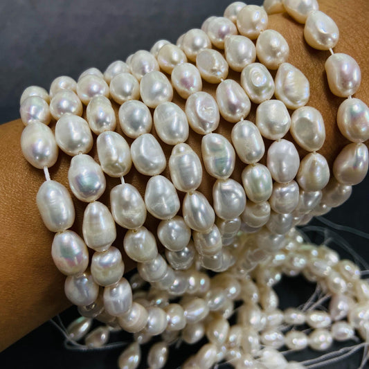 Natural Freshwater Rice Pearls Loose Beads｜8×12 mm · 37 cm · 29 g｜High Luster DIY Bracelet & Necklace Beading Material｜Beauty of Nature